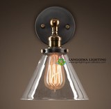 欧美工业风仿古创意壁灯古铜色透明玻璃灯罩床头壁灯墙壁灯现代