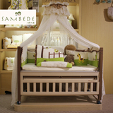 三木比迪婴儿床实木多功能加长带护栏儿童床宝宝游戏摇床可变书桌