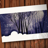 《新年夜晚兔子啄木鸟》新年卯兔生肖插图插画卡片手绘明信片