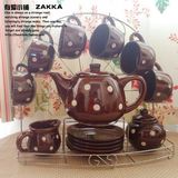 【有爱小铺】 zakka杂货 陶瓷餐具套装 波点陶瓷杯碟罐子茶壶套装