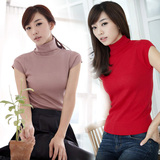春夏季韩版女装修身短款套头打底针织衫薄毛衣OL短袖t恤女高领潮