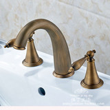 欧美式全铜复古色浴室面盆水龙头 欧式仿古分体双把三孔冷热水