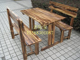 实木餐桌 碳化火烧木吧桌长凳 户外桌椅 餐桌椅！