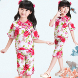 儿童唐装 女童唐装表演服演出服 复古女童套装中国风套装 小清新