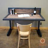 美式乡村复古铁艺写字台 实木做旧书桌 宜家创意电脑桌 学习桌