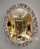 新款欧式美式地中海天然彩石装饰镜 椭圆形浴室镜 卫浴镜子玄关镜