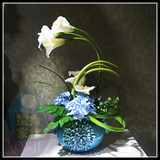 新古典中式家居装饰品蓝色花瓶花艺套装摆件样板房电视柜仿真插花