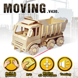 3D儿童益智模型玩具 DIY手工木质拼装遥控电动工程车仿真大卡汽车