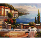 地中海风格装饰画定制风景油画欧式复古无框画客厅卧室走廊挂画