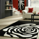 手工晴纶地毯黑白玫瑰花地毯客厅茶几卧室床边毯全铺满铺地垫定制