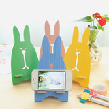 创意越狱兔木质懒人手机座韩国卡通桌面通用手机支架可爱充电托架