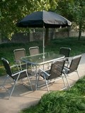折叠钢化玻璃长方餐桌长方桌花园户外休闲家具八件桌椅套件装组
