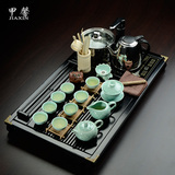 甲馨 茶具套装特价 整套茶具 青瓷功夫茶具 电热磁炉实木杯架茶盘