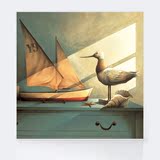 T现代简约装饰画电表箱卧室有框地中海微喷油画小鸟帆船挂画客厅