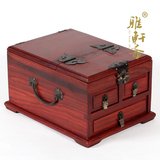 红檀木 多层红木首饰盒 实木质仿古木制收纳盒 带镜子梳妆盒