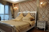 诗兰朵新古典热卖双人床 白加银箔香槟皮1.8米实木欧式床 特价床