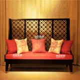 北京京世家具现代中式禅意老榆木仿古花格卡座明清古典实木沙发床