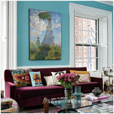 莫奈撑伞的女孩现代抽象油画餐厅挂画沙发背景无框画欧式装饰画