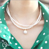 韩国代购进口正品饰品简单大方珍珠坠串珠三层短款多层项链女