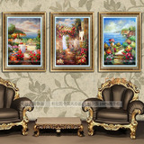 手绘油画 英伦欧式 装饰画三联有框画 玄关走廊别墅客厅 艺术壁画