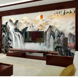 多喜爱大型壁画客厅无缝电视沙发背景墙国画山水瀑布江山如画