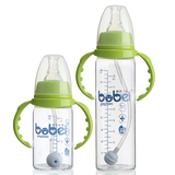 新生婴儿宝宝玻璃奶瓶 标准口径带手柄吸管防摔防胀气正品