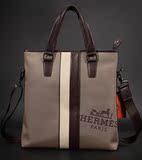 海外代购Hermes爱马仕2016新款正品帆布英伦风格单肩手提男包欧美