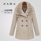 ZARA女装2013秋冬新款正品代购欧美修身兔毛立领大风衣显瘦厚外套