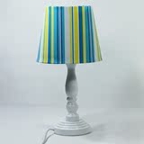 蓝白黄三色条纹布艺灯罩台灯 卧室床头书房客厅创意时尚台灯