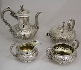 【西洋古董银器】英国伦敦1834年中国风纯银四件套茶壶咖啡壶