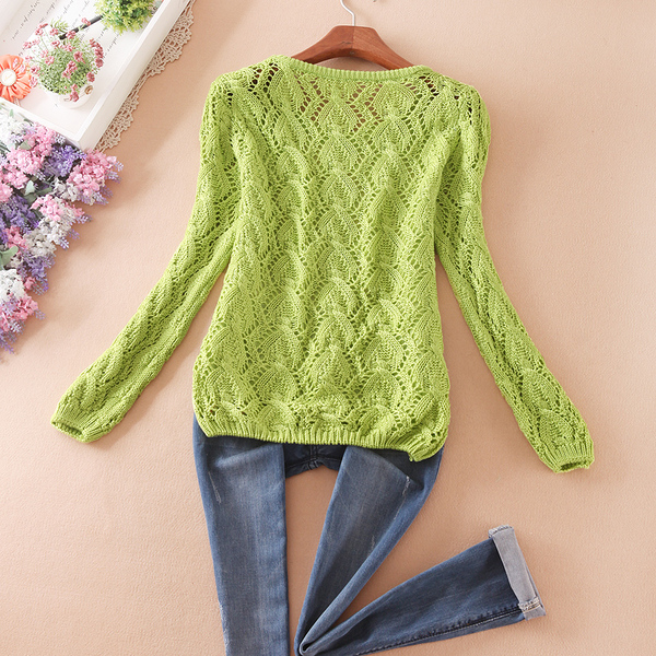 秋装新款 韩版镂空蕾丝长袖套头毛衣针织衫