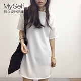 MySelf原创设计师女装2016新款夏装 背开衩连衣裙中长款纯色圆领