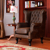 LOHAS美式乡村欧式复古做旧奢华单人沙发椅老虎椅烫金绒老虎凳