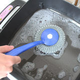 彩色长柄带钢丝球洗锅刷 厨房可挂式塑料清洁刷子 去油污洗碗刷子