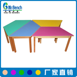 出口幼儿园桌椅组合儿童实木学习桌学生多功能彩色梯形桌特价包邮