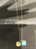 香港专柜代购Tiffany项链 女士迷你双心 蓝粉色纯银爱心锁骨链