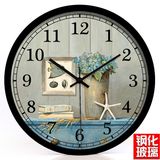 简约田园 欧式壁钟复古客厅装饰地中海钟表金属框钢化玻璃挂钟012