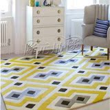 欧式时尚现代简约黄色格子地毯客厅沙发茶几地毯卧室床边腈纶地毯