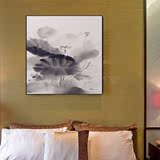 原创写意泼墨工笔荷花纯手绘花卉油画现代简约新中式卧室客厅组合