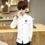 学生长袖衬衫薄款男潮流卡通印花青少年男士寸衣夏季个性韩版衬衣