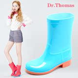 Dr．Thomas时尚中筒果冻春季奢华女士雨靴水鞋套鞋胶鞋雨鞋女短筒