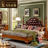 美式实木床 欧式乡村皮艺软包双人床 1.5米1.8米储物高箱卧室床