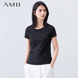 Amii[极简主义]2016春夏新百搭拼接镂空织带短袖纯色T恤11630726