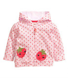 外贸H家童装空调衫女童秋季薄外套粉色圆点草莓连帽衫女宝宝婴儿