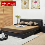 chim驰曼 简约现代实木双人床婚床 1.8米高档真皮软包靠背大床