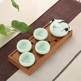定窑瓷器功夫茶具套装特价 一壶二 四杯竹制蓄水茶盘陶瓷茶壶茶杯