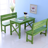 地中海实木餐桌椅组合松木彩色桌椅酒吧咖啡厅田园桌椅酒店桌椅