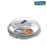 韩国Glasslock钢化玻璃圆形加厚带盖保鲜盒密封盒创意水果盘800ML