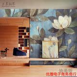 大型客厅电视餐厅卧室背景墙壁纸壁画墙纸装饰画蓝色复古油画花卉