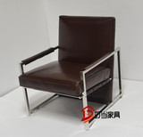 时尚单人沙发椅客厅休闲椅子 宜家创意书椅现代简约不锈钢扶手椅